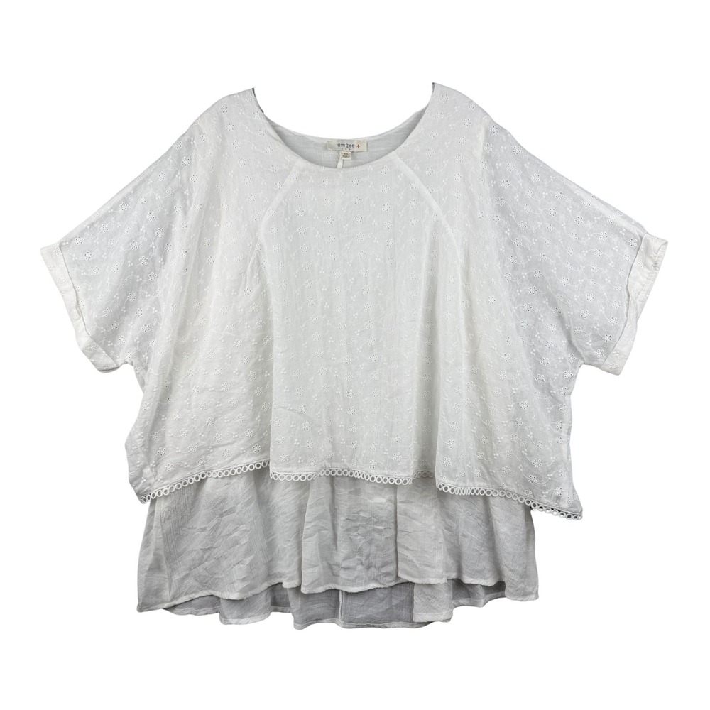 Umgee USA White Eyelet Embroidered Layered Gauze Top Plus Size 2XL Boho